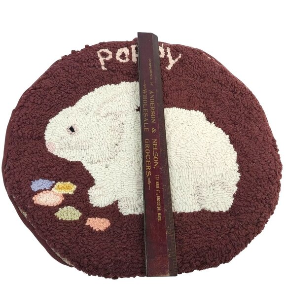 Bunny Rabbit Hooked Round Chair Cushion Cover Easter Poppy Cottage Core AS IS - Picture 4 of 6